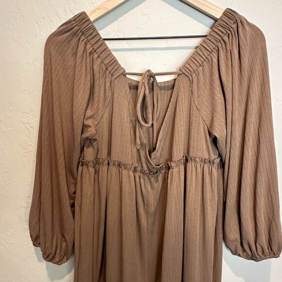 SHE+SKY Mocha Ribbed Tied Back Maternity Mini Dress from Pink Blush - Picture 9 of 12